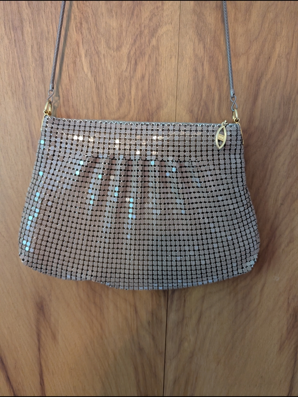 Vintage Metallic Mesh Purse in Taupe